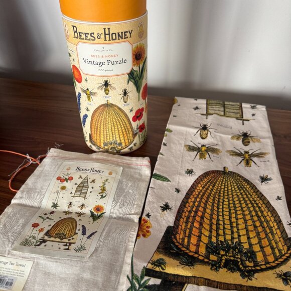 Cavallini Papers & Co Other - Bees & Honey 1,000 Piece Puzzle & Matching Bees & Honey Towel NEW